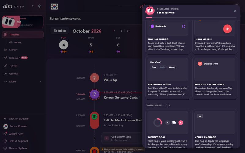The timeline guide on desktop