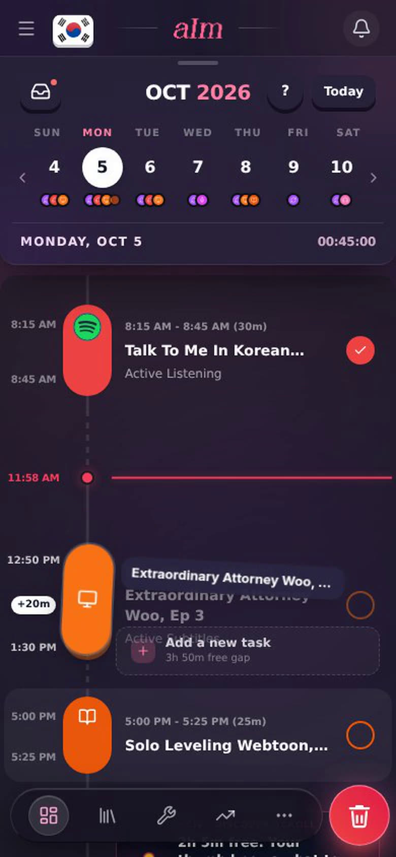 Dragging a task, with its new time