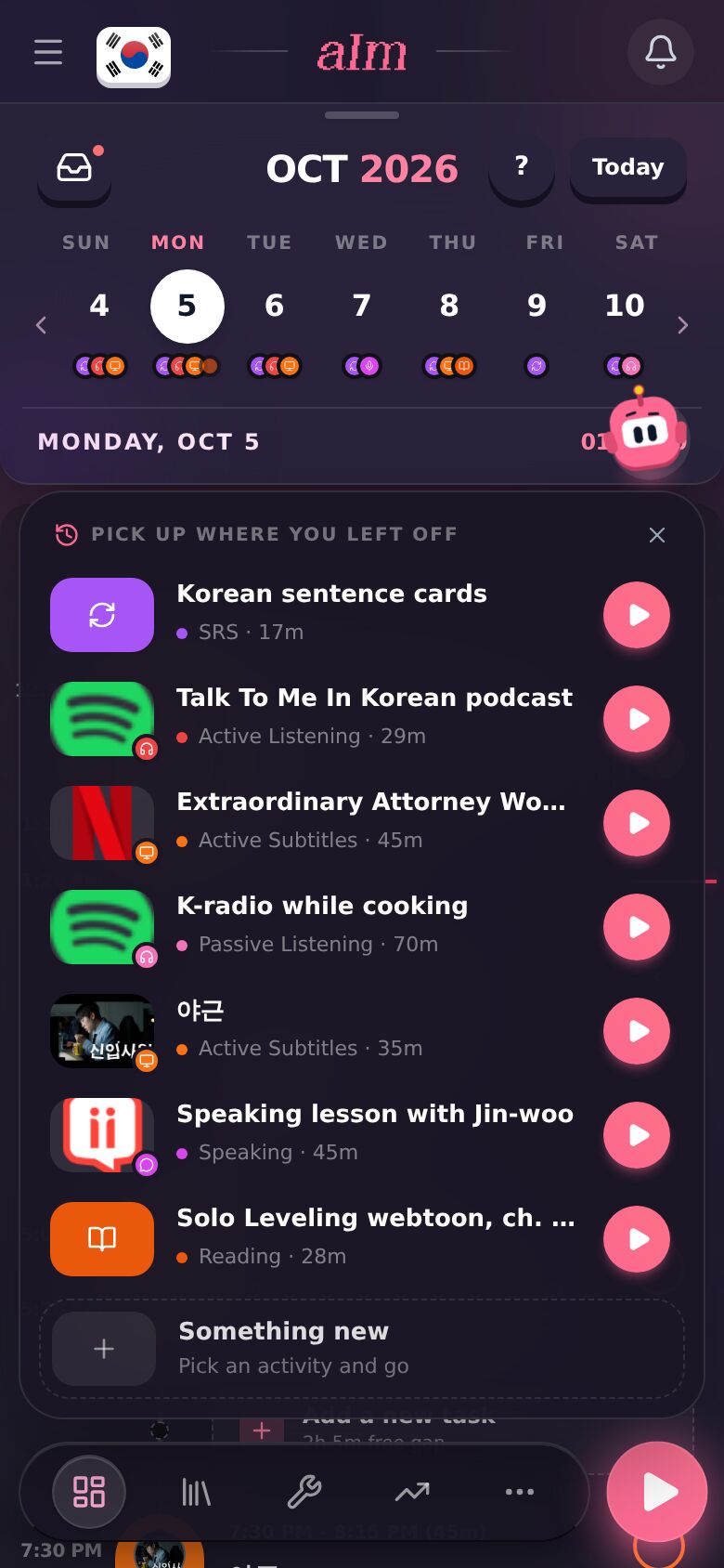 Hold play to see your recent things