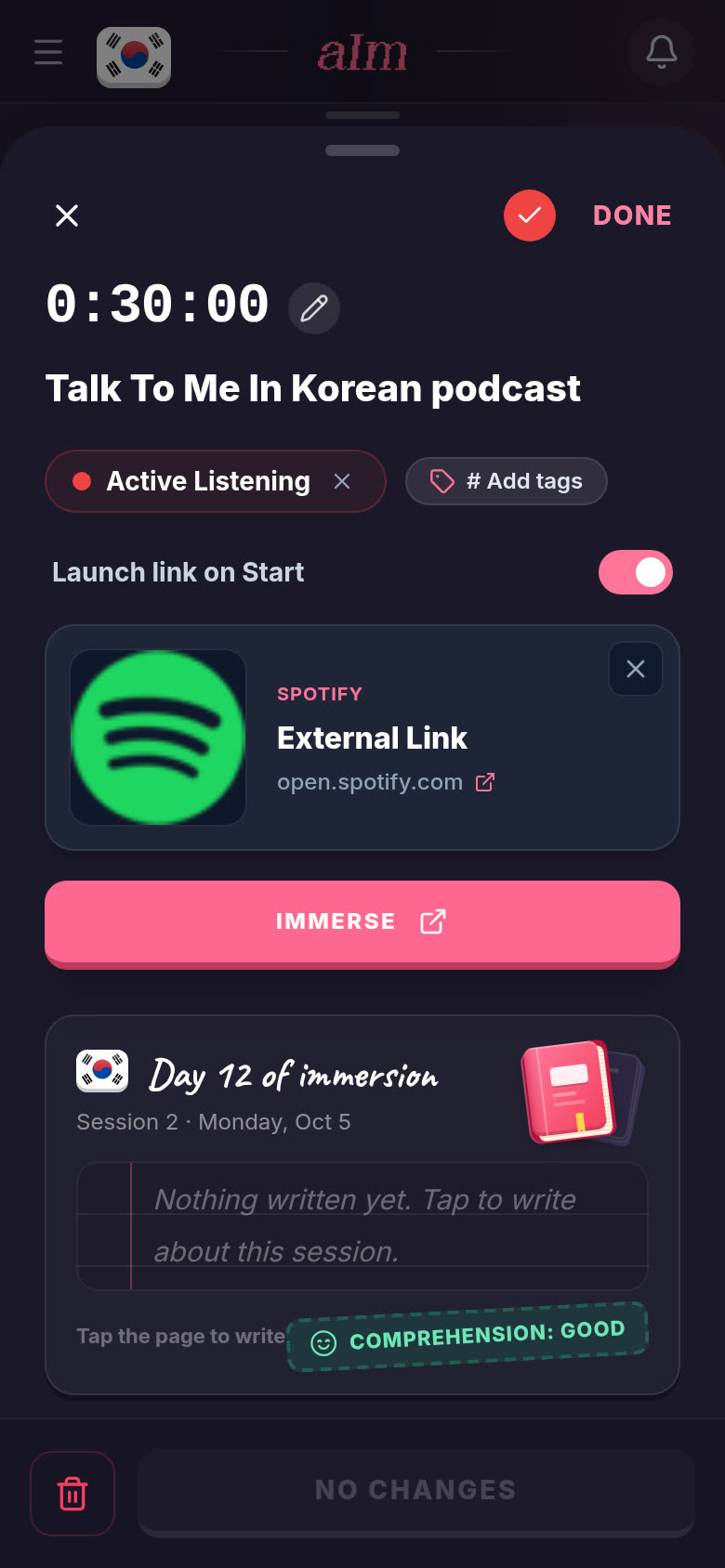 A logged session's details