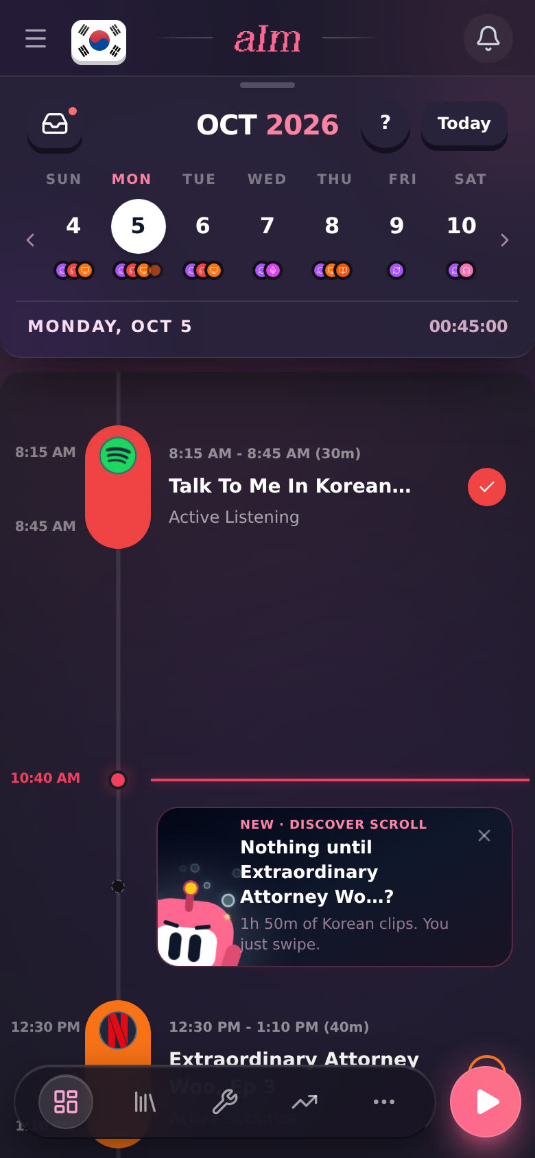 The week strip on a phone