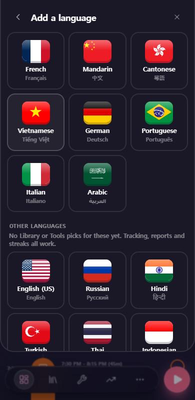 Add a language, with the main languages above