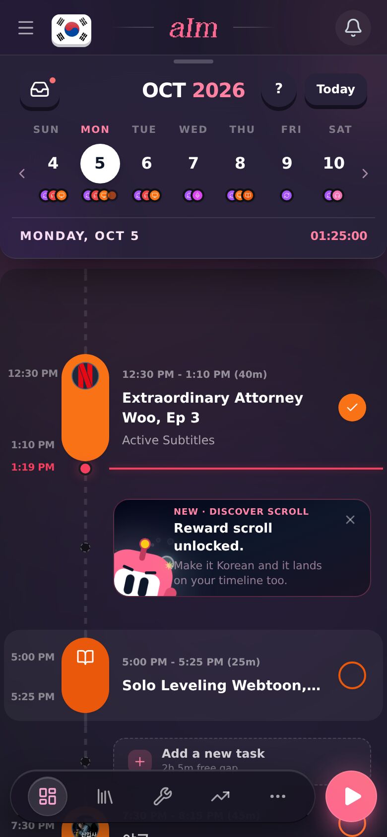 The timeline on a phone, with the bar at the bottom