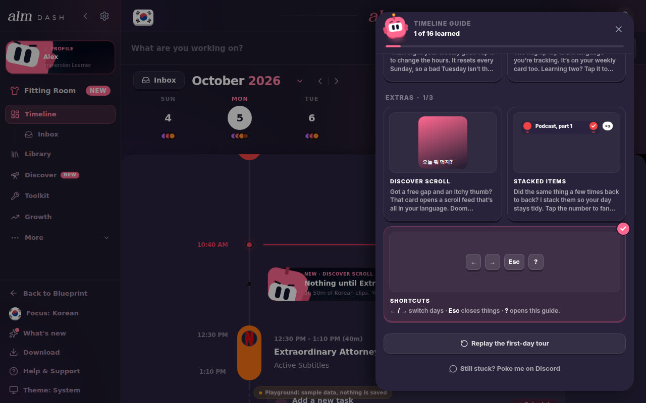 The timeline guide at Shortcuts