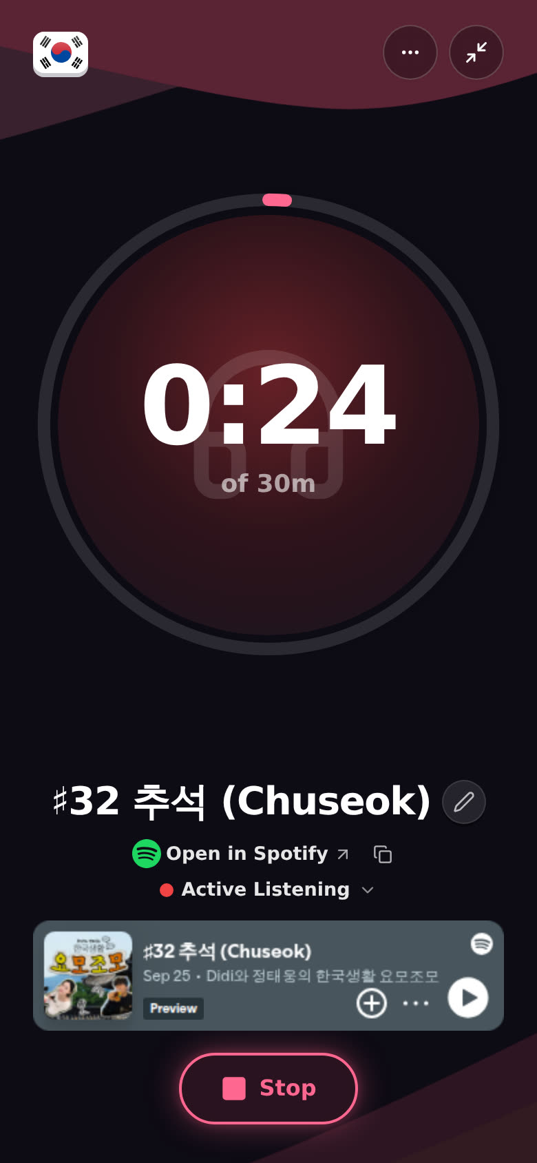 The Spotify player inside a session