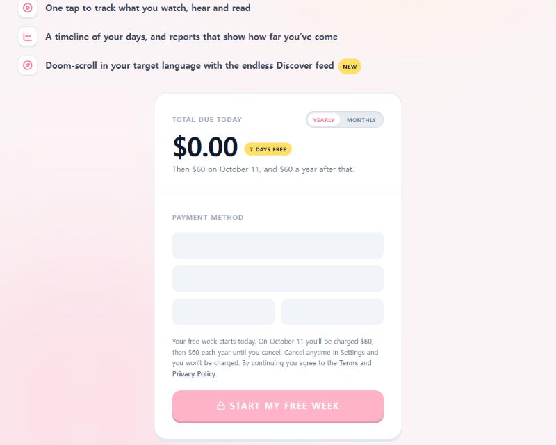 Yearly: $0.00 today, 7 days free