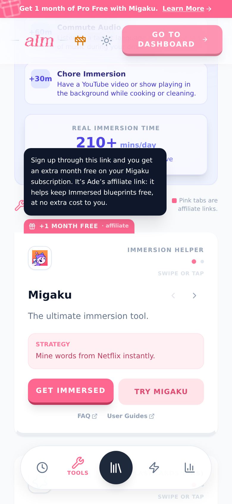 The pink affiliate tab, tapped