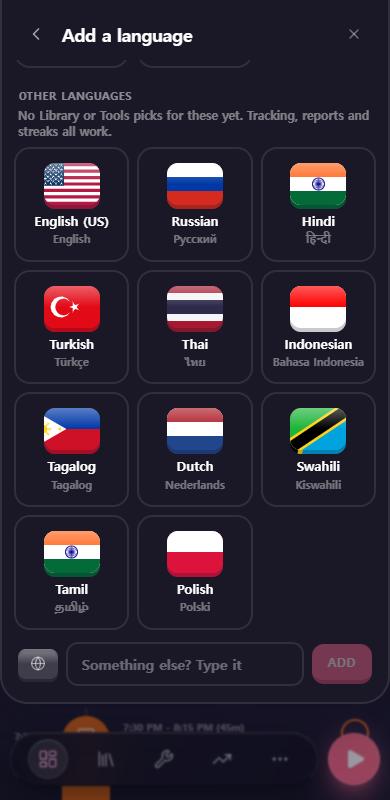The Other languages list