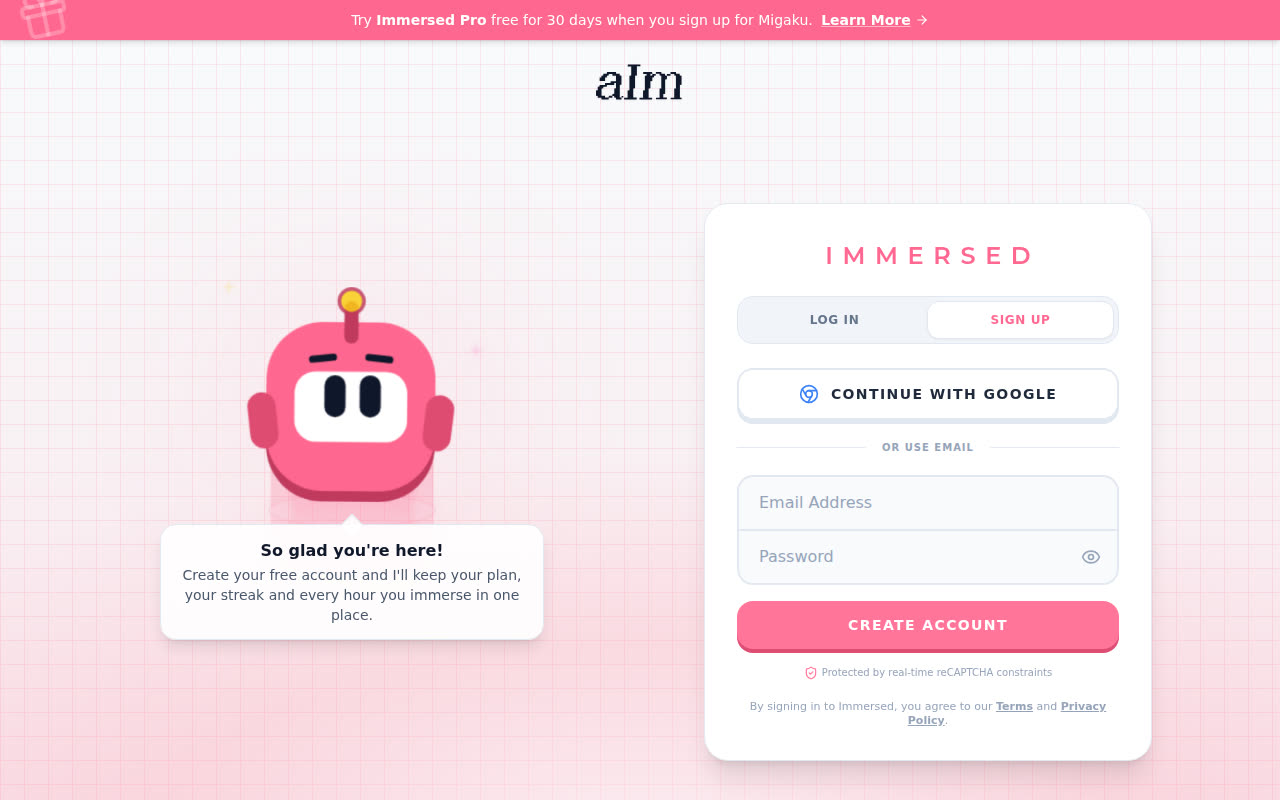 The sign-up page on a computer