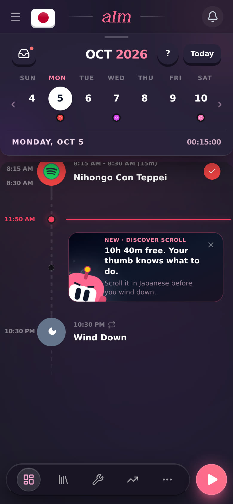 The timeline after switching to Japanese