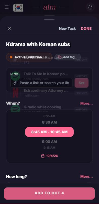 A title typed in the New Task panel