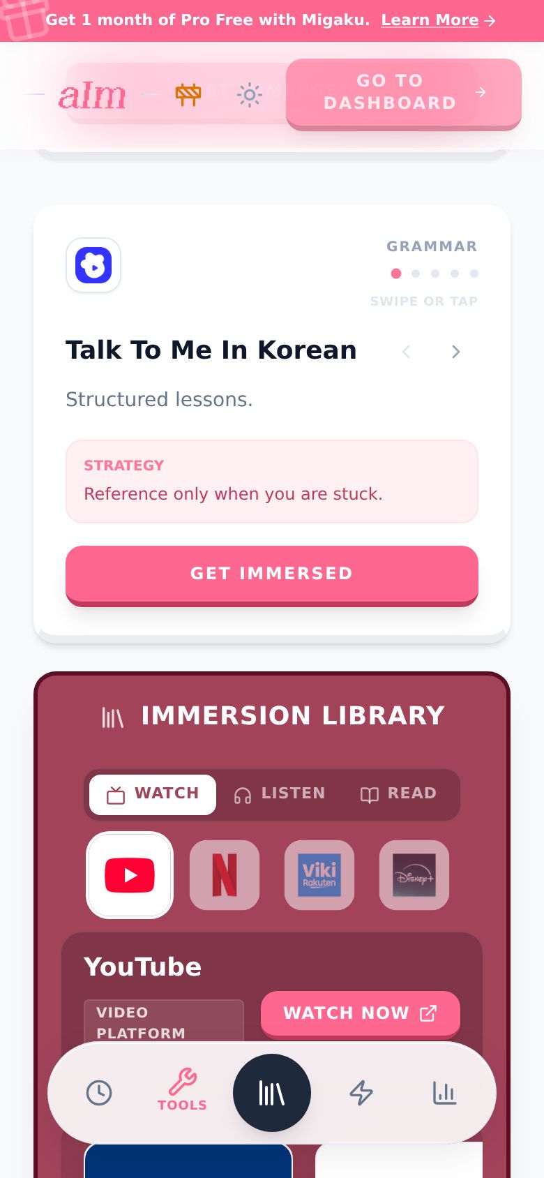 The Grammar card, with more options to swipe to