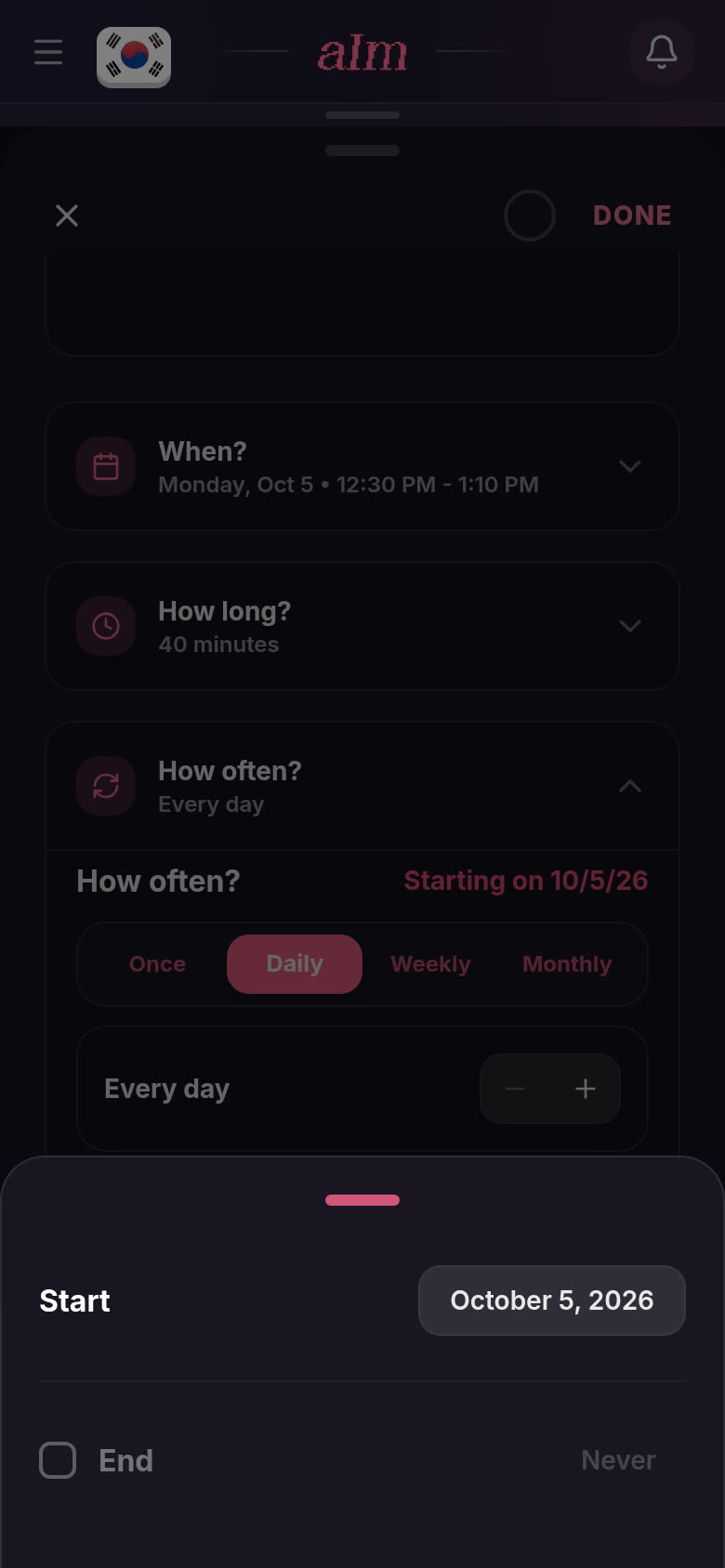 Start and End dates