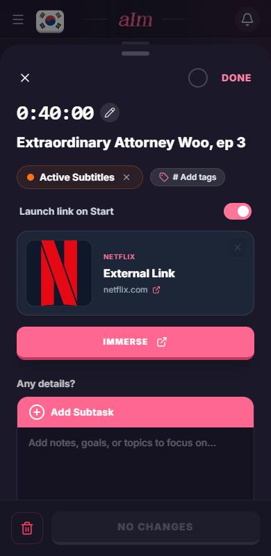 Task details: the title and the activity chip