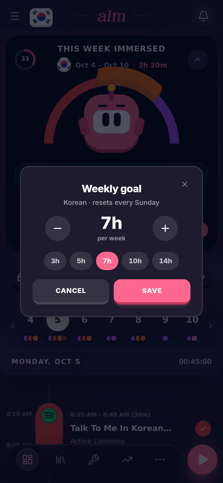 The Weekly goal box