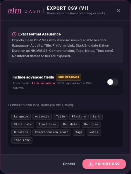 The Export CSV (v1) window