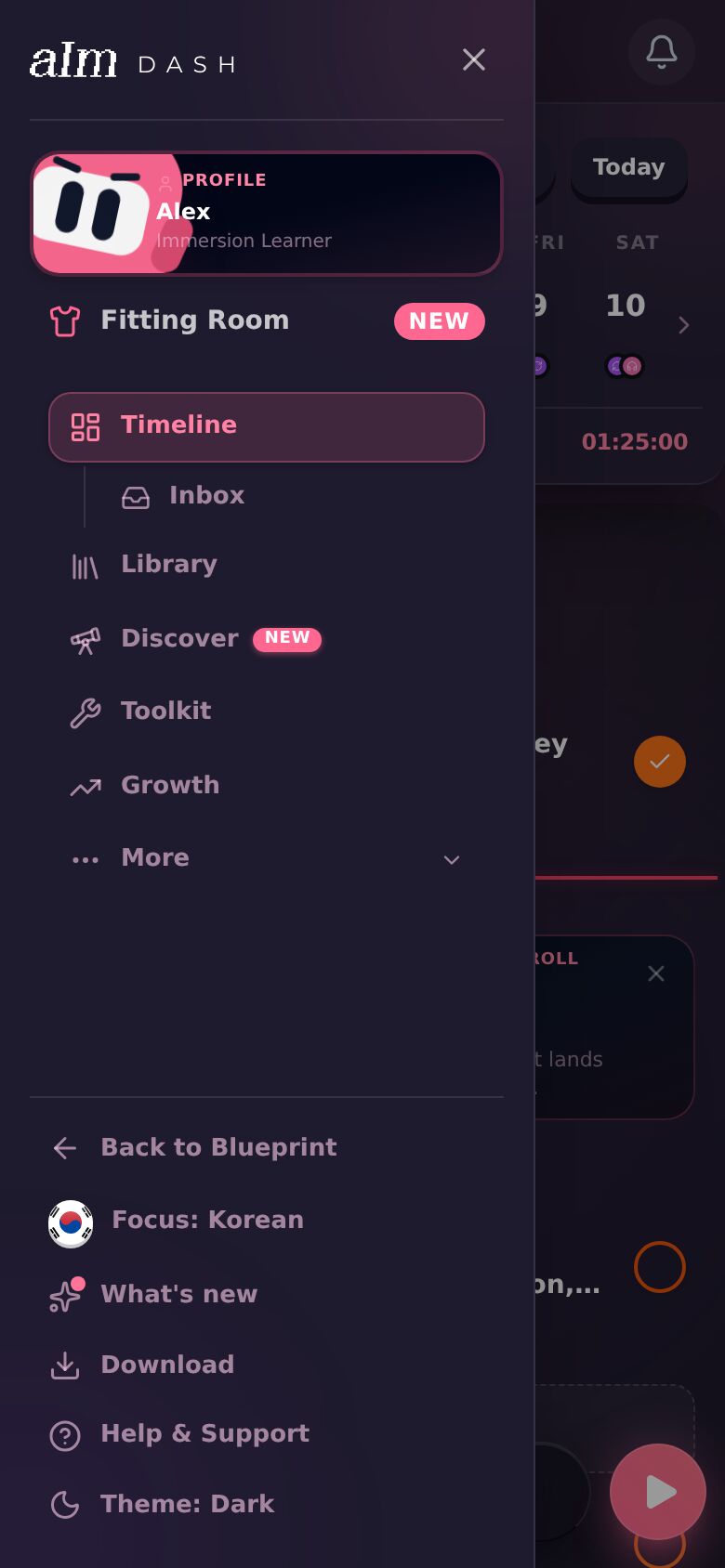 The menu on a phone