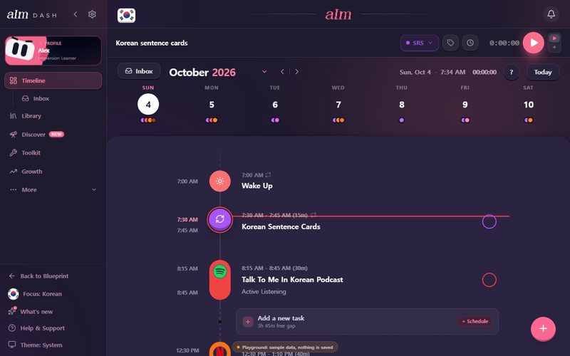 The timeline on desktop