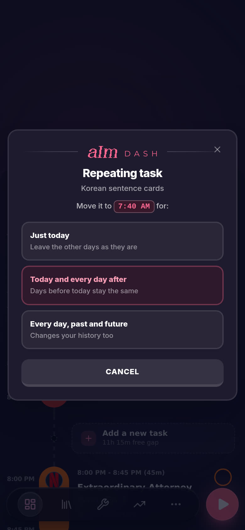Moving a repeating task