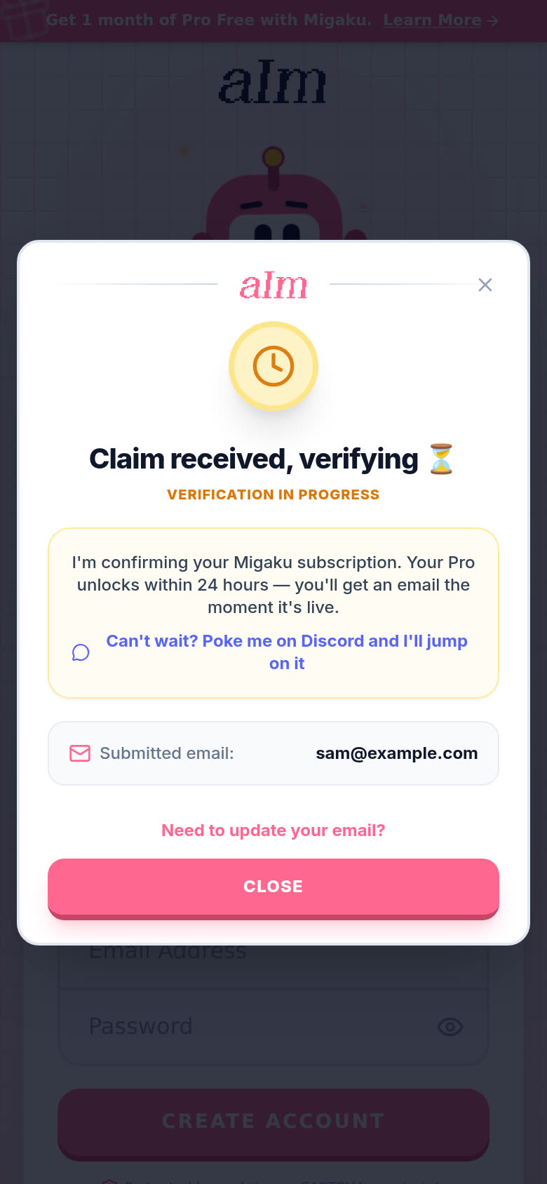 Claim received, verifying