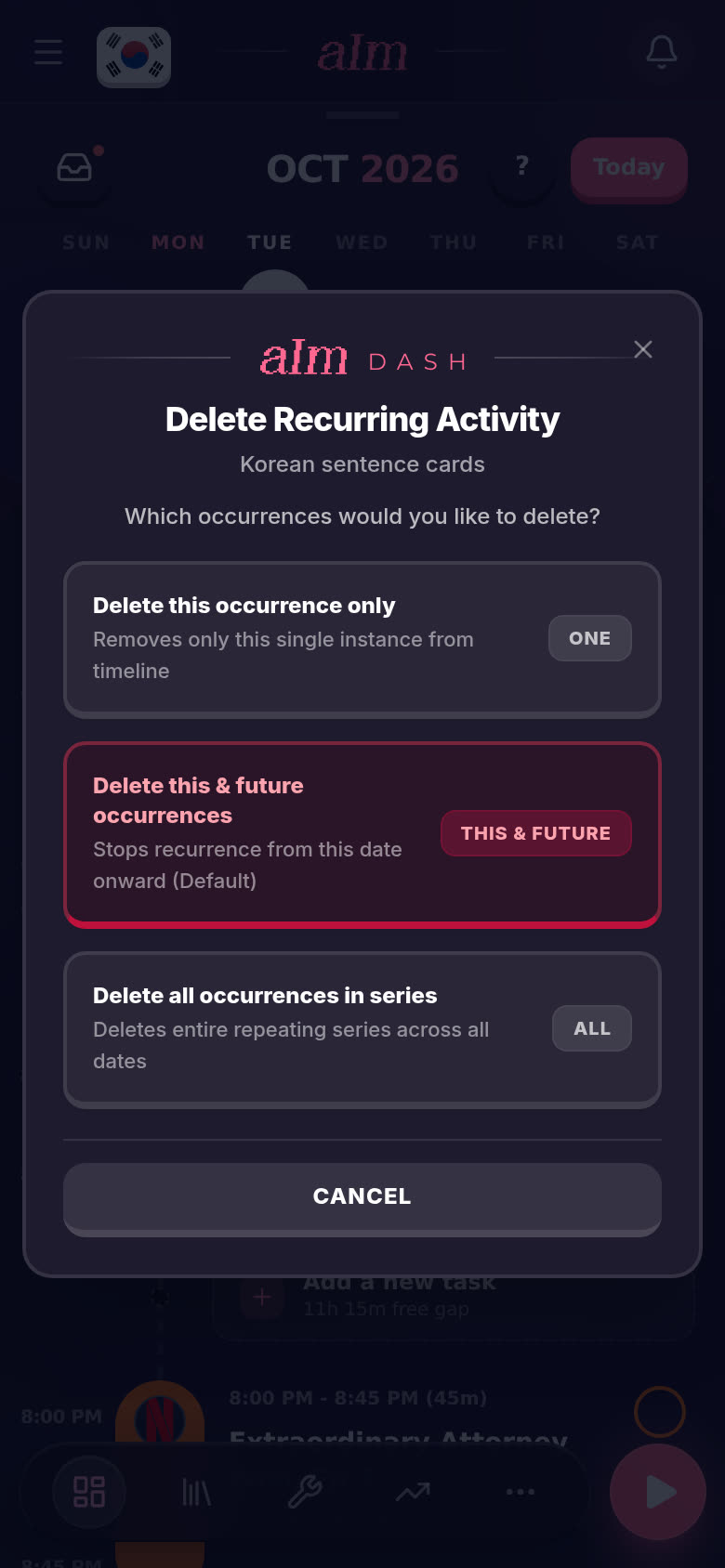 Delete Recurring Activity