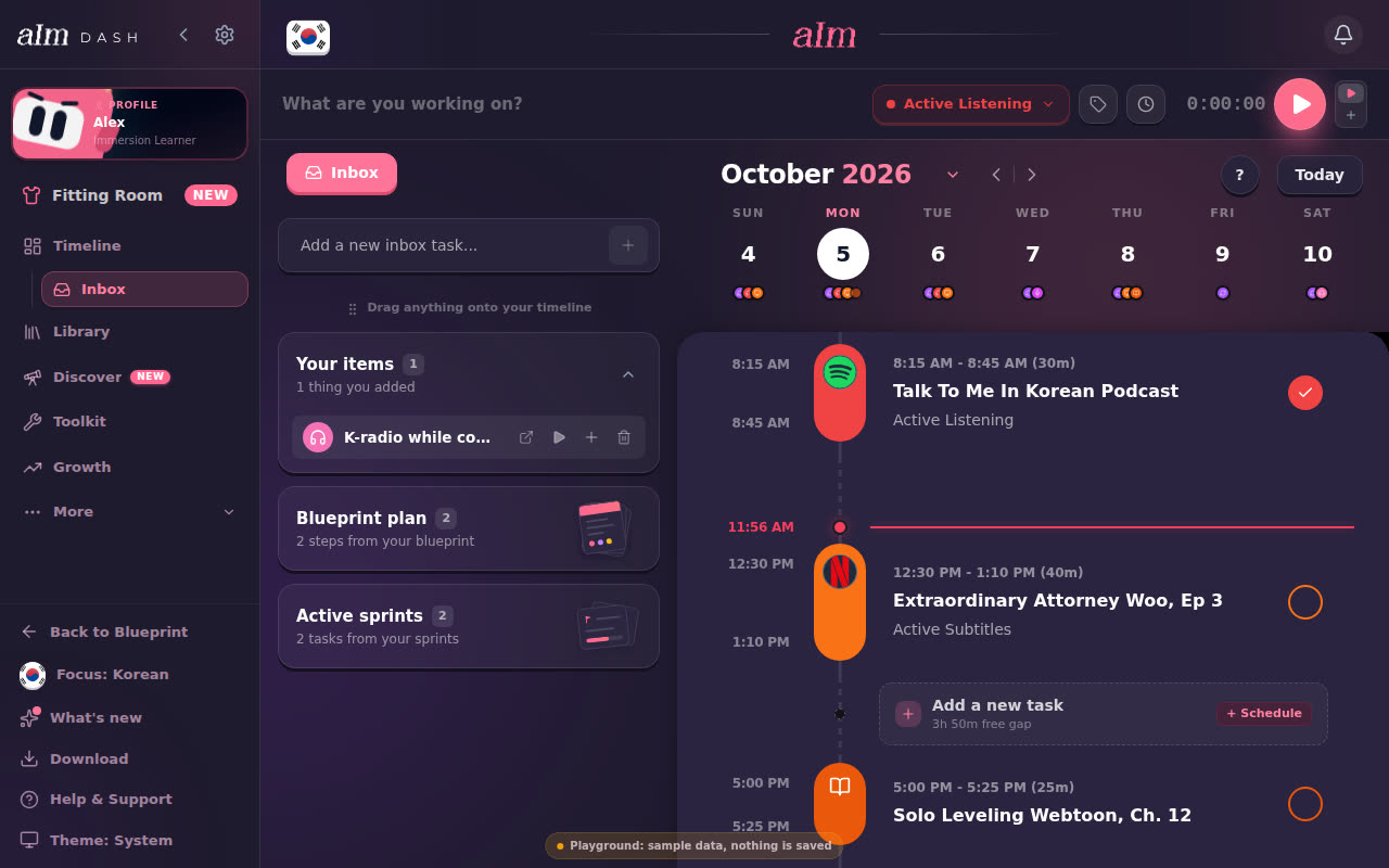 The desktop inbox, with the actions on an item