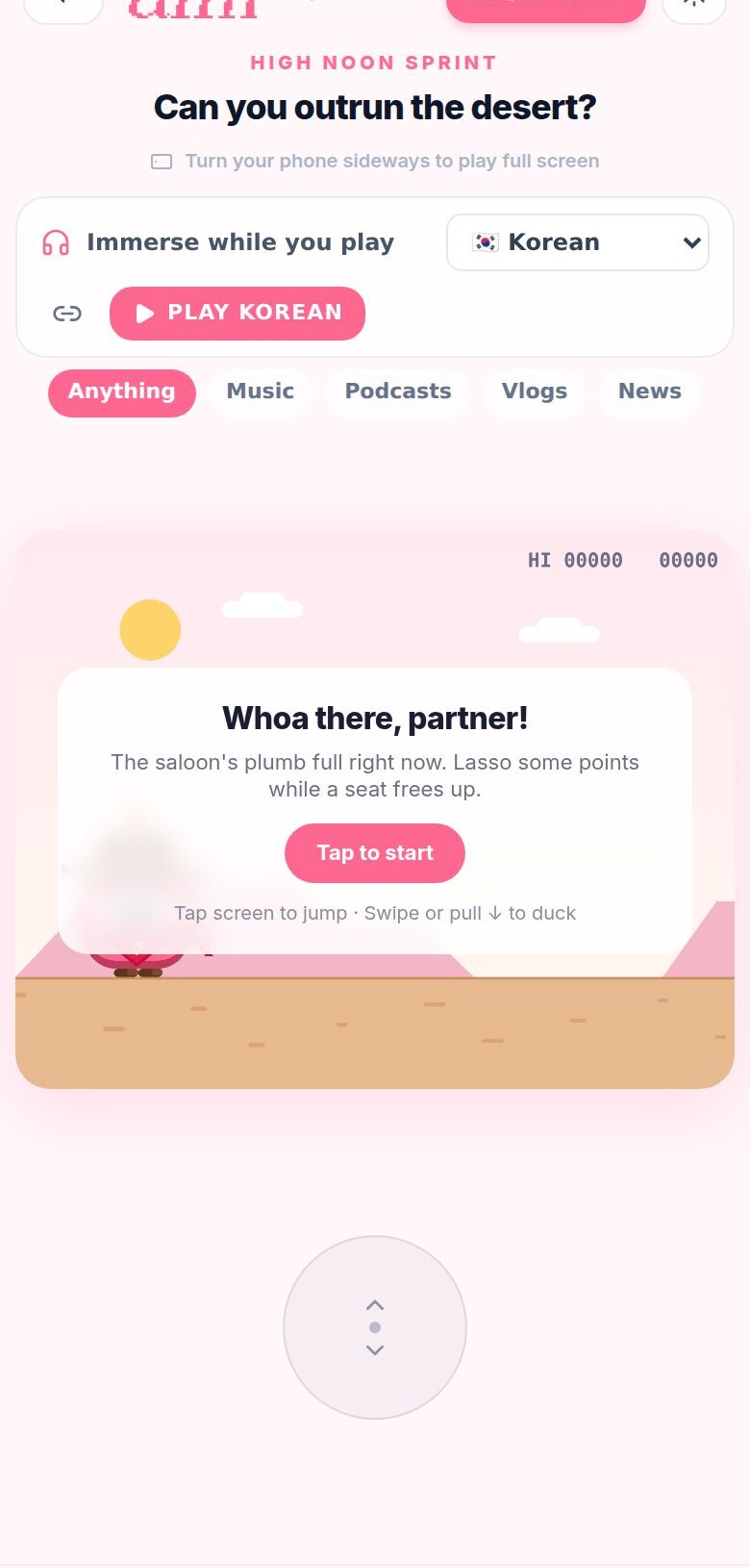 Aim Runner, a little runner game with your language playing