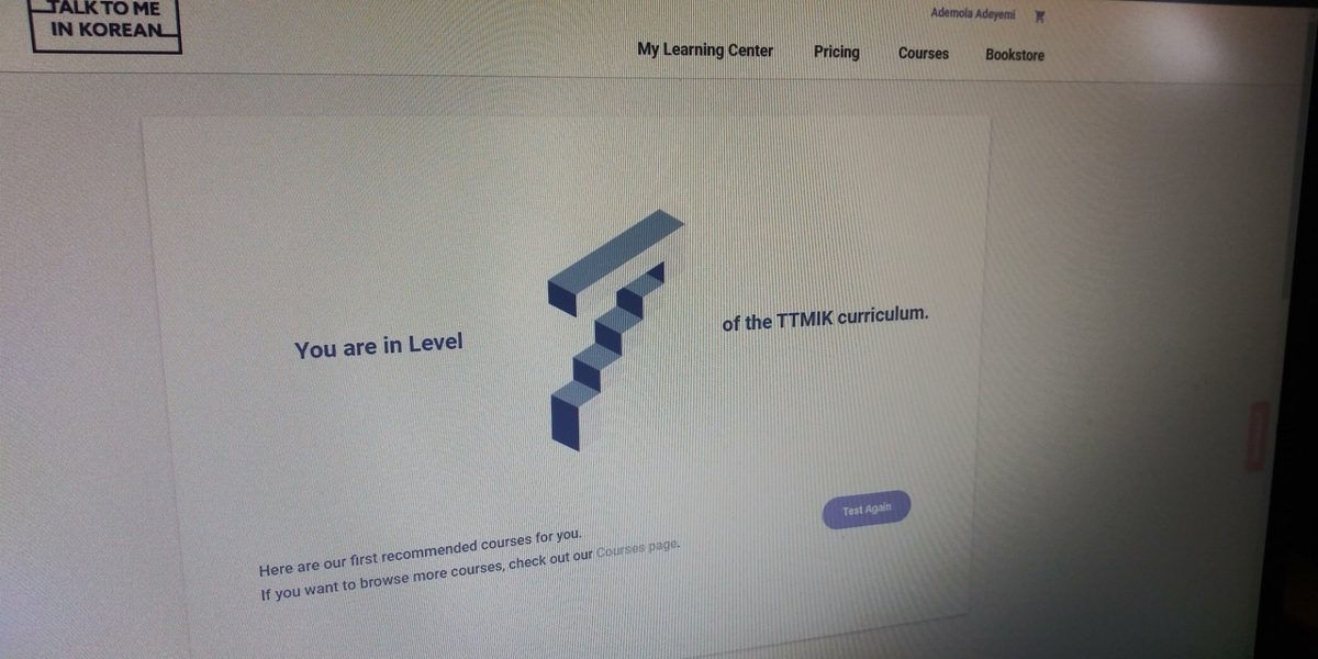 The Talk To Me In Korean level test result: You are in Level 7