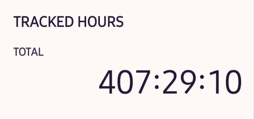 Tracked hours, total: 407:29:10
