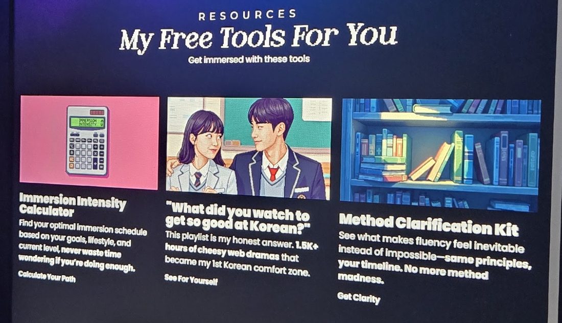 My website on my monitor: a section called My Free Tools For You, with the Immersion Intensity Calculator first