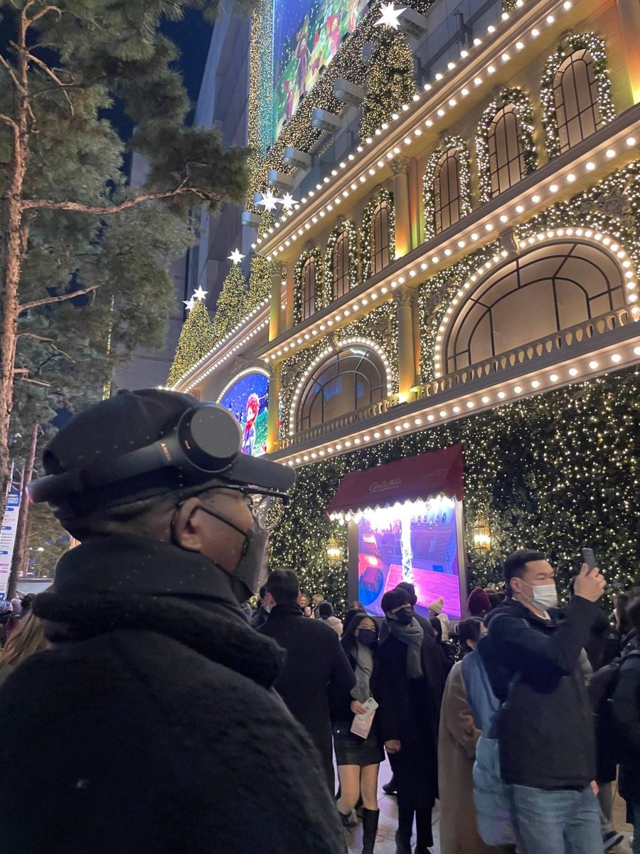 Christmas lights on a building in Seoul