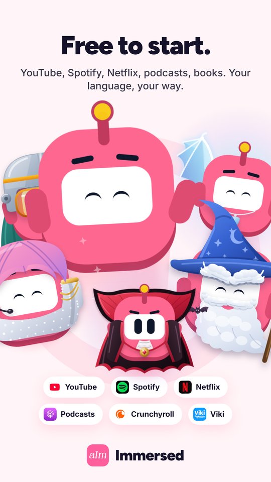 Free to start: Aim and the cast in their outfits, with YouTube, Spotify, Netflix, podcasts, Crunchyroll and Viki